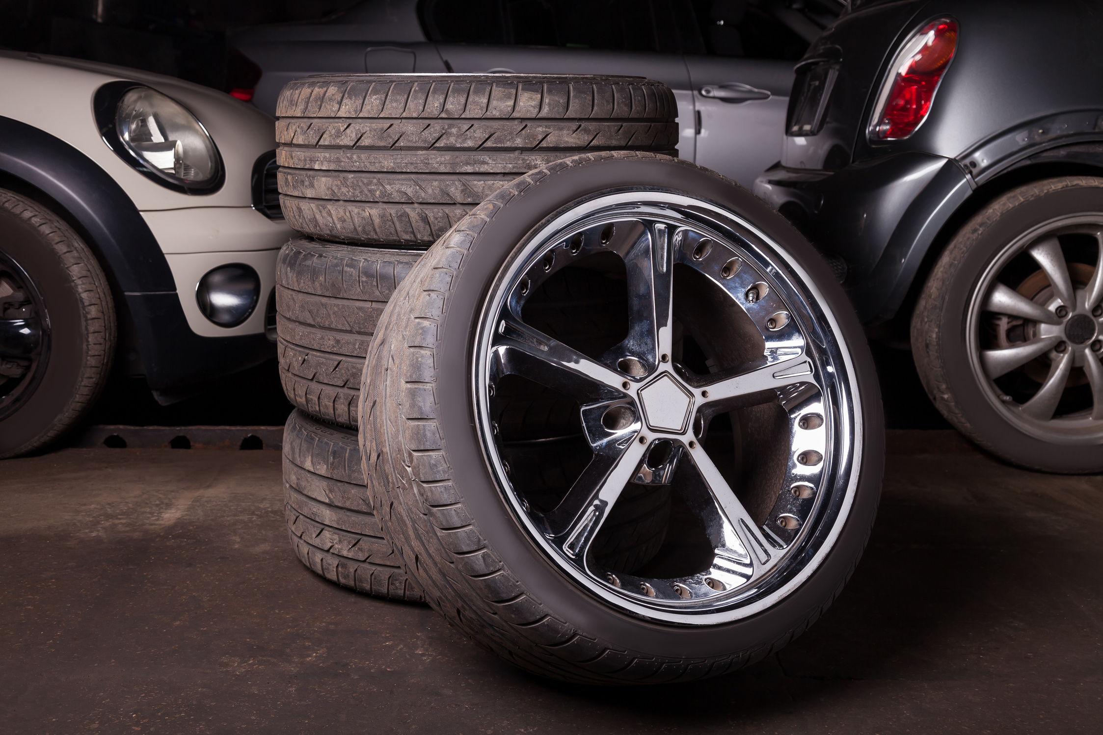 Stack of Tires and Wheels